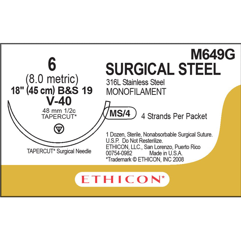 SUTURE, TAPERCUT, SIZE 6, 4-18", MONOFILAMENT B&S19, NEEDLE V-40, ½ CIRCLE, 1 DZ/BX, SOLD AS BOX ETHICON 243
