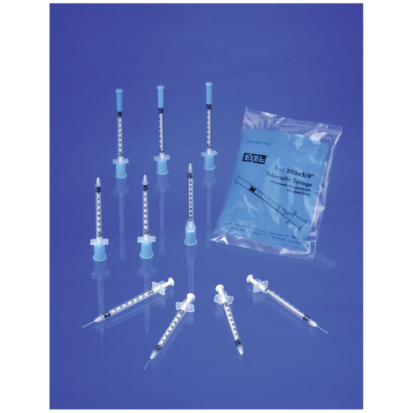 TUBERCULIN SYRINGE, NEEDLE, 25G X 5/8", ZERO DEAD SPACE, 10/BG, 10 BG/BX, 5 BX/CS, SOLD AS CASE EXEL 244