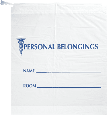 BELONGINGS BAG, 18" X 20" + 3.5 B.G., DRAWSTRING, OPAQUE WITH BLUE PRINT, 500/CS, SOLD AS CASE ASP 10001342