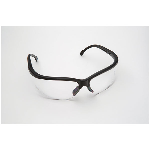 SAFETY GLASSES, BLACK FRAME/CLEAR LENS. FULL SIZE, 12/CS, SOLD AS CASE PALMERO 10001214