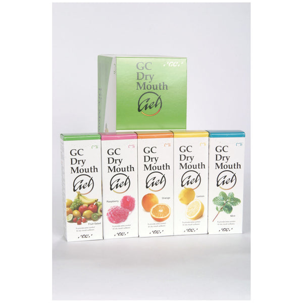 DRY MOUTH GEL ASSORTED FLAVORS CONTAINS: 5 TUBES OF FRUIT SALAD, LEMON, MINT, ORANGE & RASPBERRY, 10/PK, SOLD AS PACK GC 10000245