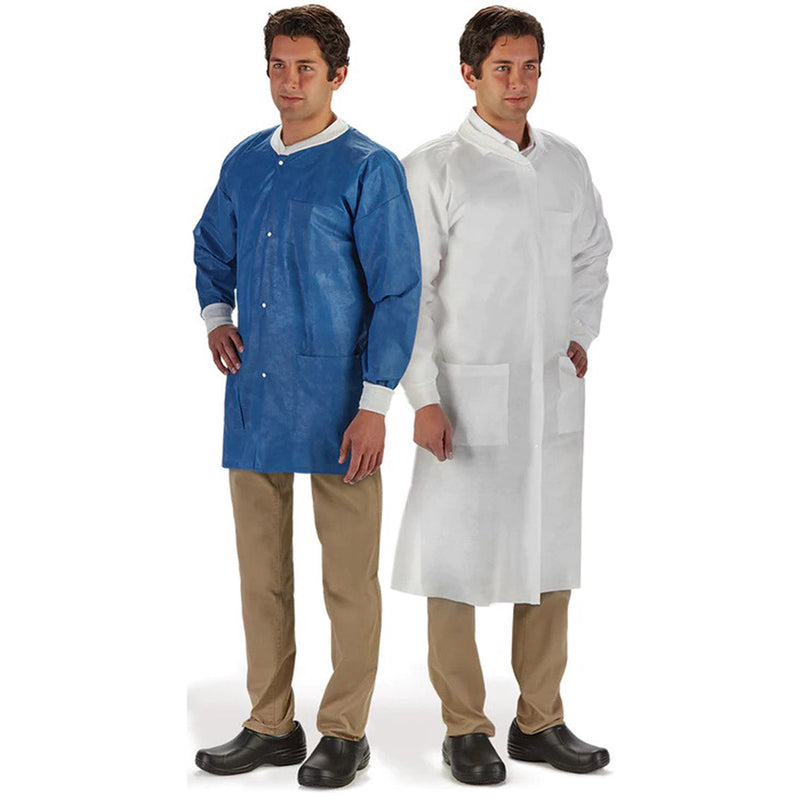 LABMATES JACKET, 3-POCKET, MEDIUM, NONWOVEN, BLUE, 50/CS, SOLD AS CASE GRAHAM 51