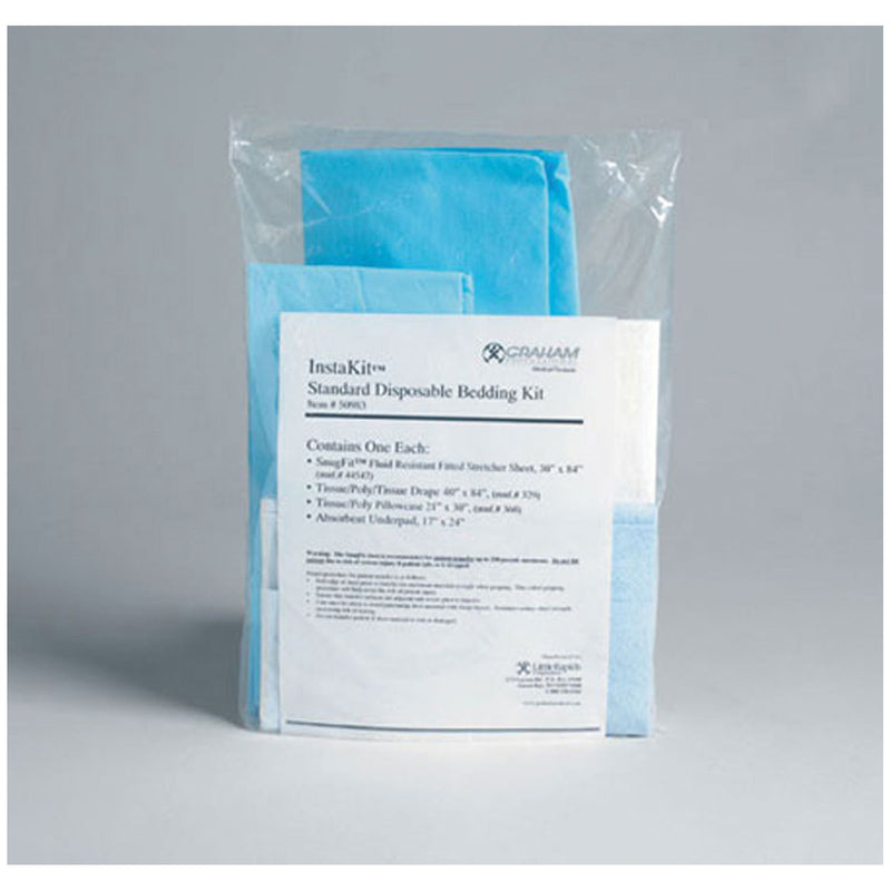 INSTAKIT® STANDARD KIT INCLUDES: 44547 SNUGFIT EMS FITTED STRETCHER SHEET 30" X 84", 329 DRAPE SHEET TISSUE/ POLY/ TISSUE 40" X 84, SOLD AS CASE GRAHA