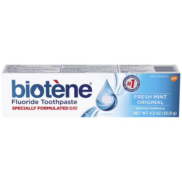 BIOTENE TOOTHPASTE, FRESH MINT ORIGINAL, GENTLE FORMULA, 4.3 OZ. TUBE, 6/PKG, 2 PKG/CS, SOLD AS CASE HALEON 10001099