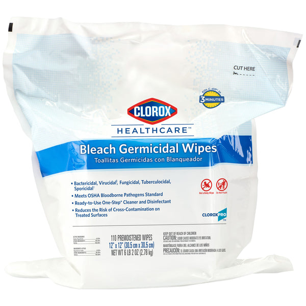 CLOROX HEALTHCARE® BLEACH GERMICIDAL WIPES REFILL, 12 X 12, 110/PACK, 2/CS, SOLD AS CASE CLOROX 10001213