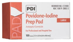 PVP IODINE PREP PAD, MEDIUM, 1.1875" X 2.625", 100 PK/BX, 10 BX/CS, SOLD AS CASE PDI 106