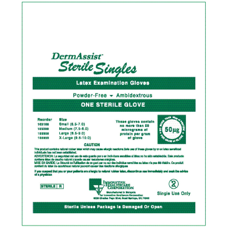Innovative Dermassist Powder-Free Sterile Latex Exam Gloves Glove Exam Latex St 1S Pf Xl100/Bx 4Bx/Cs -103350
