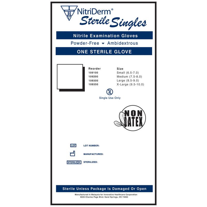 GLOVES, EXAM, X-LARGE, NITRILE, CHEMO, STERILE, PF, SINGLES, EXTENDED CUFF, 100/BX, 4 BX/CS, SOLD AS CASE INNOVATIVE 10000124