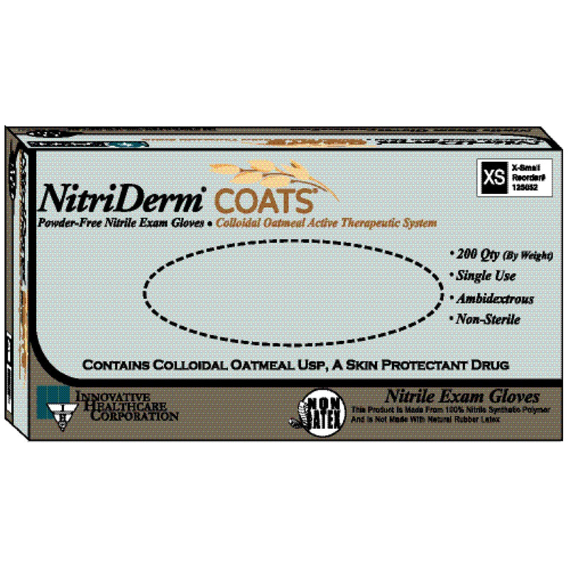 INNOVATIVE NITRIDERM® COATS™ POWDER-FREE NITRILE EXAM GLOVES GLOVE NITRILE EXAM COLLOIDALOATMEAL NS SM 200/BX 10BX/CS