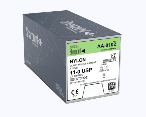 11/0 NYLON SUTURE, BLACK MONO, 4"/10CM, DRM4, 4MM 3/8 CIRCLE, 12/BX, SOLD AS BOX SURGICAL 71