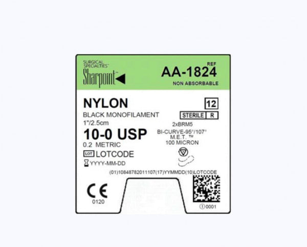 10/0 NYLON SUTURE, BLACK MONO, 1"/2.5CM, BRM5, 5MM BICURVE, 12/BX, SOLD AS BOX SURGICAL 71