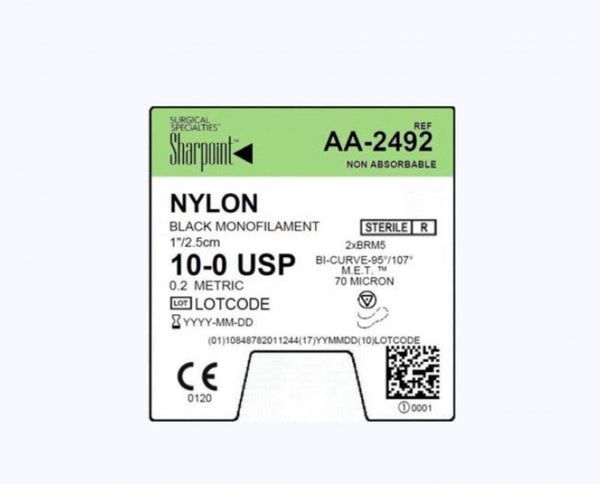 10/0 NYLON SUTURE, BLACK MONO, 1"/2.5CM, BRM5, 5MM BICURVE, 12/BX, SOLD AS BOX SURGICAL 71