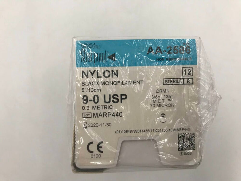 Surgical Specialties Sharpoint Microsurgery Sutures Suture Blk Mono Nylon 9-05/13Cm Ndl Drm4 12/Bx -AA-2586