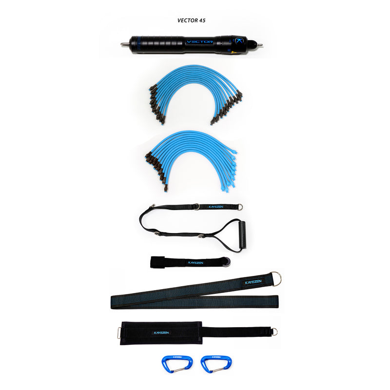 VECTOR 45 RESISTANCE SYSTEM SOLO KIT: 1 VECTOR 45 UNIT, W/ 10 LT + 10 HVY TUBES, 1 DOOR ANCHOR, 1 LONG HANDLE, 1 LONG TORSO STRAP,, SOLD AS EACH KAYEZ
