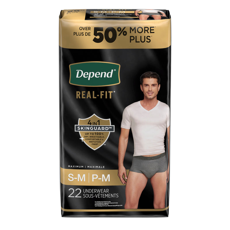 REAL FIT BRIEFS, MAXIMUM ABSORPTION, MEN, SMALL/ MEDIUM, 22/PK, 2 PK/CS, SOLD AS CASE KIMBERLY-CLARK 269