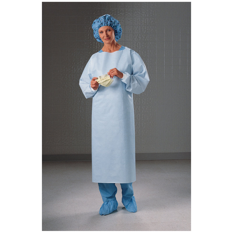 IMPERVIOUS GOWN, KNIT CUFFS, BLUE, OPEN BACK, XX-LARGE, 100/CS, SOLD AS CASE O&M 10000979