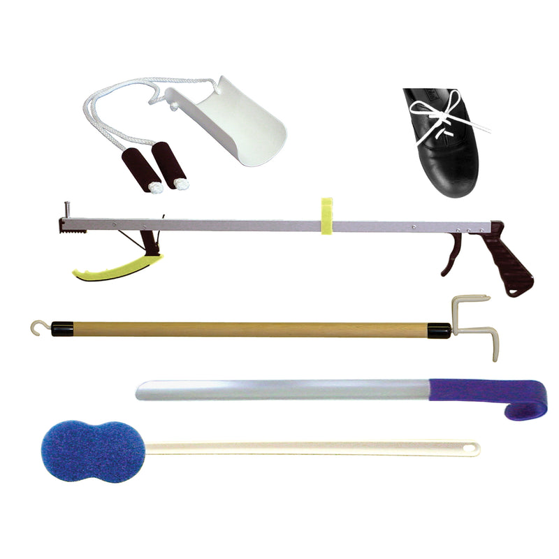 HIP KIT "A" INCLUDES: 32" ERGO PLUS REACHER, TERRY COVERED SOCK AID, 16 1/4" PLASTIC SHOEHORN & LONG HANDLE BATH SPONGE, SOLD AS KIT KINSMAN 10000721