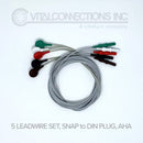 LEADWIRE, DUAL CHANNEL, 5-PIN DIN, STRAIGHT, 72" LEADS, GREY, BLACK PLUG, WHITE, WHITE/ GREEN, GREEN/ RED & RED PINS, SOLD AS EACH CANADIAN 10000703