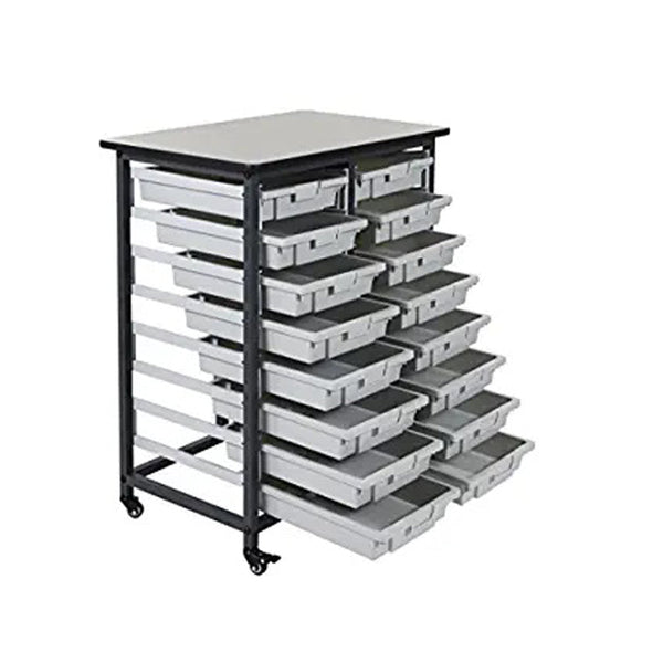 STORAGE BIN UNIT, MOBILE, DOUBLE ROW, HOLDS 16-SMALL BINS, 30.75"W X 20"D X 37.5"H, STEEL FRAME, SOLD AS EACH LUXOR 10000572
