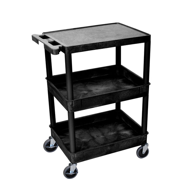 UTILITY CART, FLAT TOP, TUB BOTTOM SHELF , BLACK, 24"W X 18"D X 35.75"H, WITH 4" HEAVY DUTY CASTERS , MAXIMUM WEIGHT CAPACITY 300L, SOLD AS EACH LUXOR