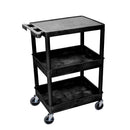 UTILITY CART, FLAT TOP, MIDDLE/BOTTOM TUB SHELVES , GRAY, 24"W X 18"D X 36.5"H, WITH 4" HEAVY DUTY CASTERS , MAXIMUM WEIGHT CAPACI, SOLD AS EACH LUXOR