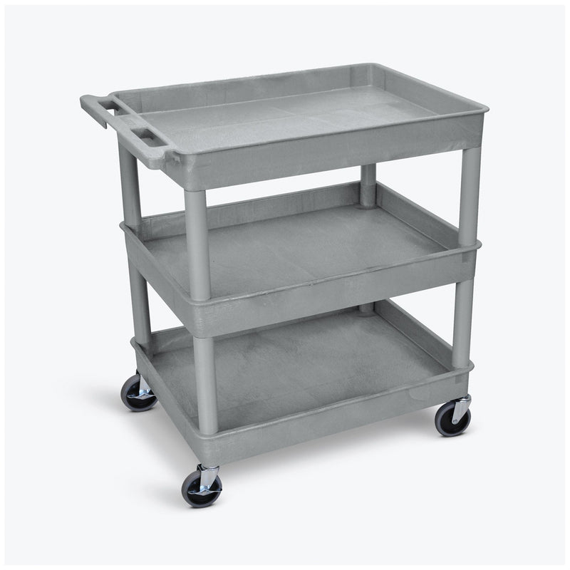 TUB CART, THREE SHELVES , GRAY, 32"W X 18"D, WITH 5" HEAVY DUTY CASTERS , MAXIMUM WEIGHT CAPACITY 500LBS, SOLD AS EACH LUXOR 10000572