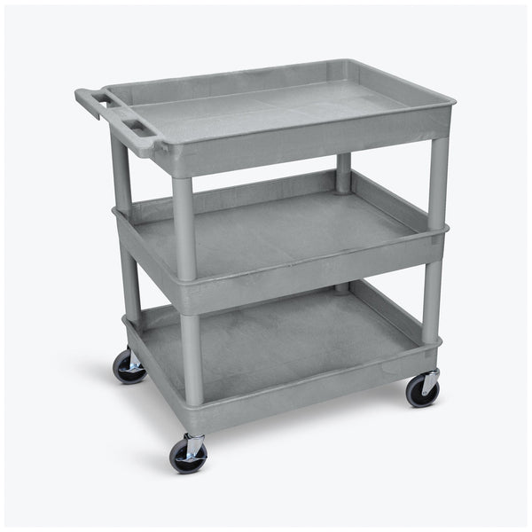 TUB CART, THREE SHELVES , GRAY, 32"W X 24"D X 37.25"H, WITH 4" HEAVY DUTY CASTERS , MAXIMUM WEIGHT CAPACITY 400LBS, ASSEMBLY REQUI, SOLD AS EACH LUXOR