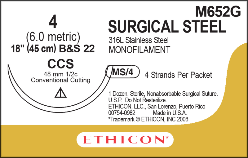 ETHICON SURGICAL STAINLESS STEEL SUTURES, SOLD AS BOX ETHICON 243