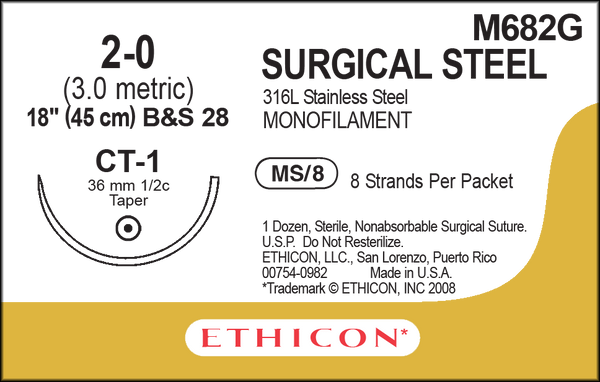 ETHICON SURGICAL STAINLESS STEEL SUTURES, SOLD AS BOX ETHICON 243
