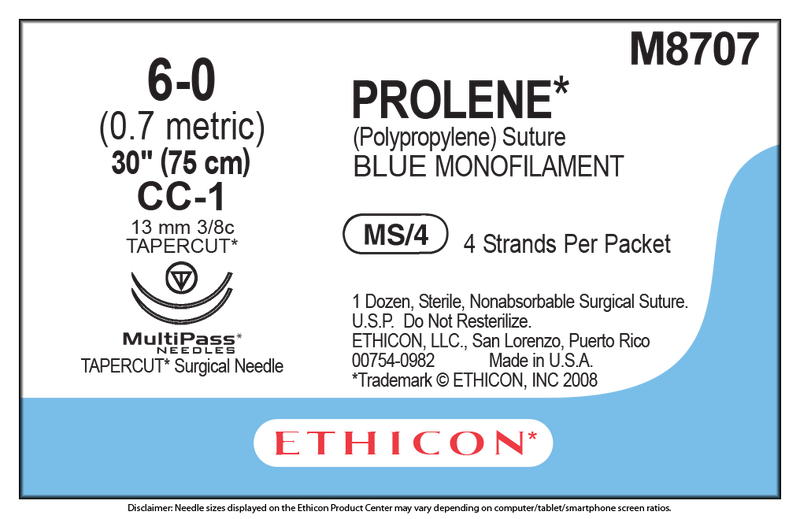 Ethicon Prolene Polypropylene Sutures Suture Polyp Mono Bl 6-0Cc-1 4-30 1Dz/Bx -M8707