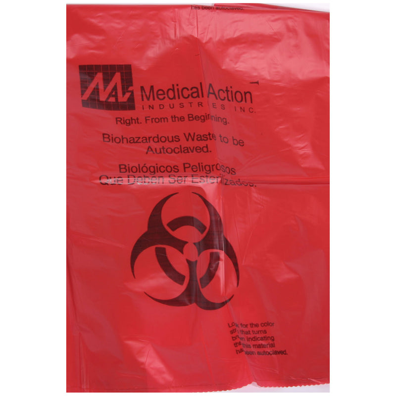 BIOHAZARD BAG, 19" X 24", 1.8 MIL, 7-10 GAL, ORANGE/ BLACK, PRINT/ LABEL: MAXTEMP 285°F BIOHAZARD LABELING, BIOHAZARD SYMBOL, ENGL, SOLD AS CASE MEDEG