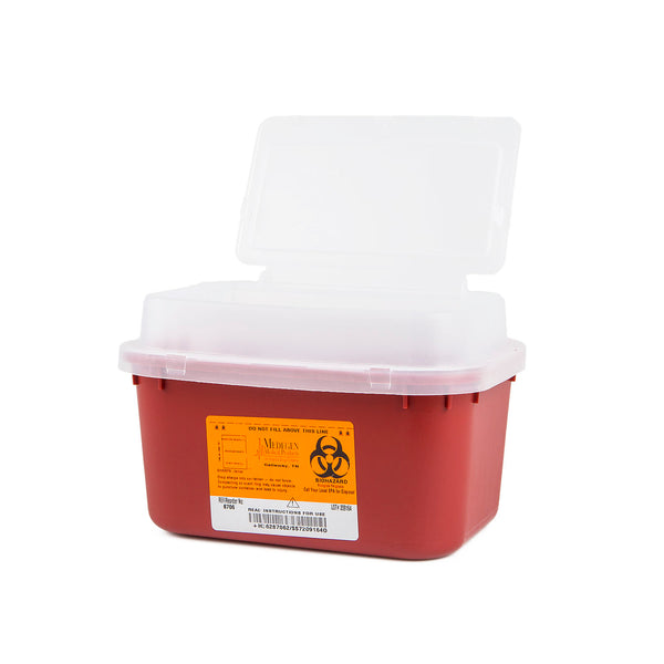 SHARPS CONTAINER, 1 QT TRANSLUCENT RED, 3½"W X 3½"D X 7"H, 72/CS, SOLD AS CASE MEDEGEN 10000958