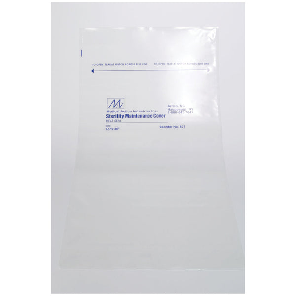 COVER, 16" X 22", PRINT/ LABEL TEAR & SEAL INSTRUCTIONS, 2.25 MIL, CLEAR/ BLUE, CLEAR, FLAT PACK, HEAT-SEAL ADHESIVE STRIP, 250/CS, SOLD AS CASE MEDEG