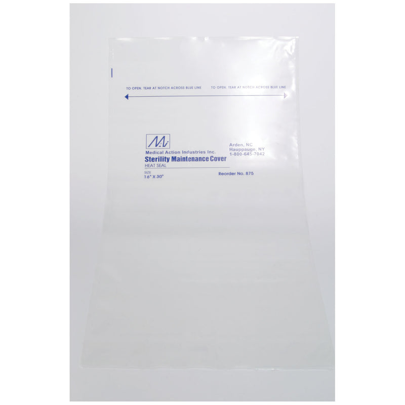 COVER, 16" X 22", PRINT/ LABEL TEAR & SEAL INSTRUCTIONS, 2.25 MIL, CLEAR/ BLUE, CLEAR, FLAT PACK, HEAT-SEAL ADHESIVE STRIP, 250/CS, SOLD AS CASE MEDEG