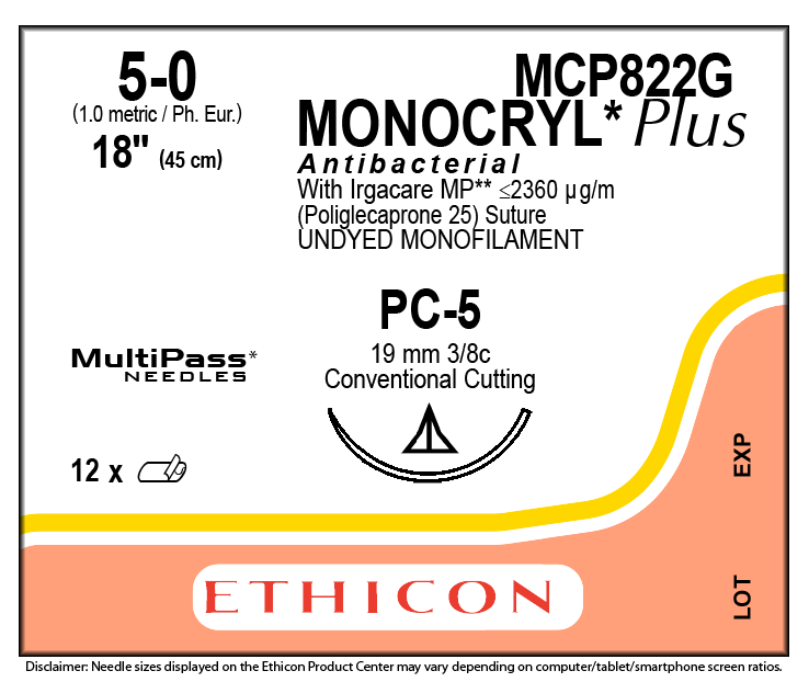 ETHICON MONOCRYLª PLUS SUTURES. SUTURE MONOCRYL UNDYED 5-0PC-5 18 1DZ/BX, BOX - BriteSources