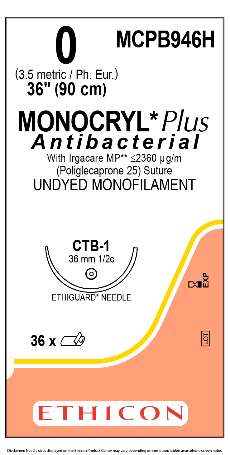 SUTURE, ETHIGUARD BLUNT POINT, SIZE 0, 36", UNDYED MONOFILAMENT, NEEDLE CTB-1, ½ CIRCLE, 3 DZ/BX, SOLD AS BOX ETHICON 243