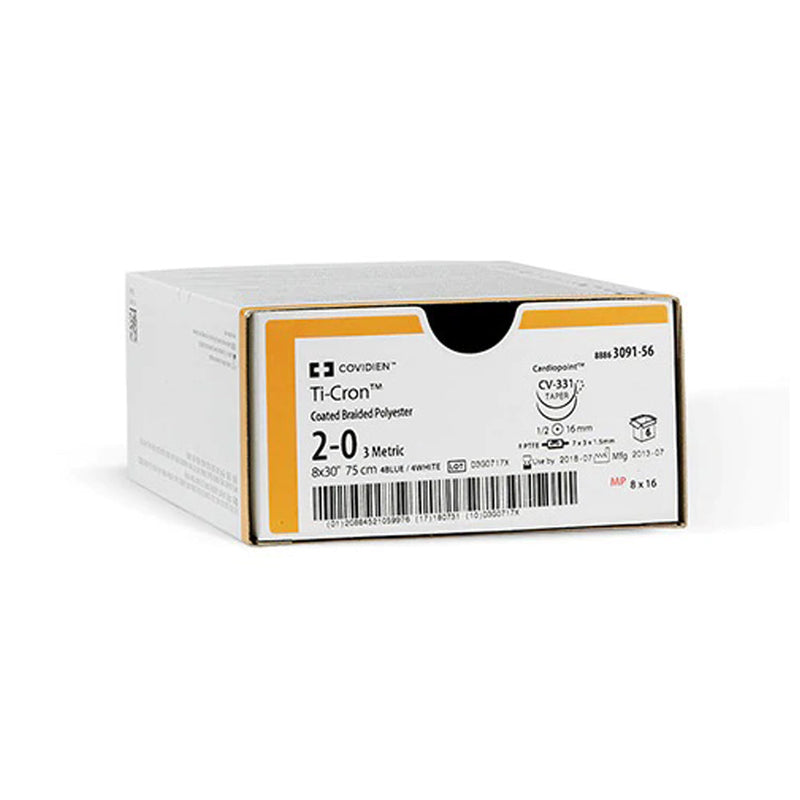 SUTURE, TAPER POINT, SIZE 2-0, WHITE, 30", NEEDLE CV-316, ½ CIRCLE, FIRM PTFE PLEDGET 7MM X 3MM X 1.5MM, 3 DZ/BX, SOLD AS BOX MEDTRONIC/MINIMALLY 1000