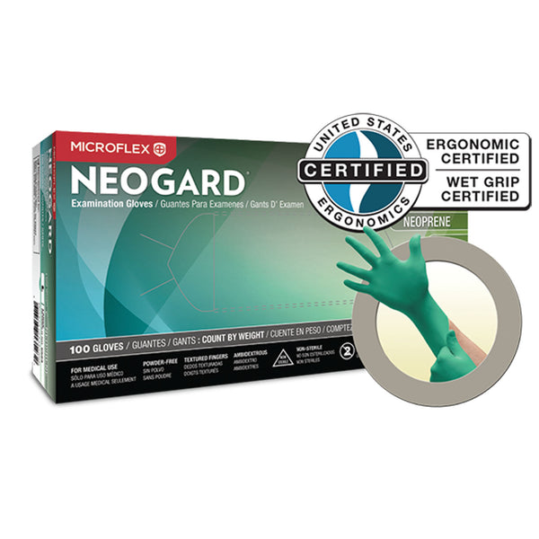 EXAM GLOVES, CHLOROPRENE, PF, LATEX-FREE, TEXTURED FINGERS, GREEN, LARGE, 100/BX, 10 BX/CS, SOLD AS CASE ANSELL 202