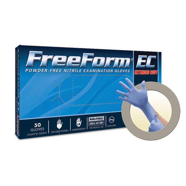 EXAM GLOVES, NITRILE EXTENDED CUFF, PF, LATEX-FREE, TEXTURED FINGERS, BLUE, MEDIUM, 50/BX, 10 BX/CS, SOLD AS CASE ANSELL 202