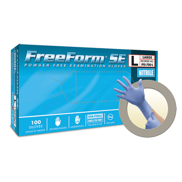 EXAM GLOVES, PF NITRILE, TEXTURED FINGERS, BLUE, LARGE, 100/BX, 10 BX/CS, SOLD AS CASE ANSELL 202