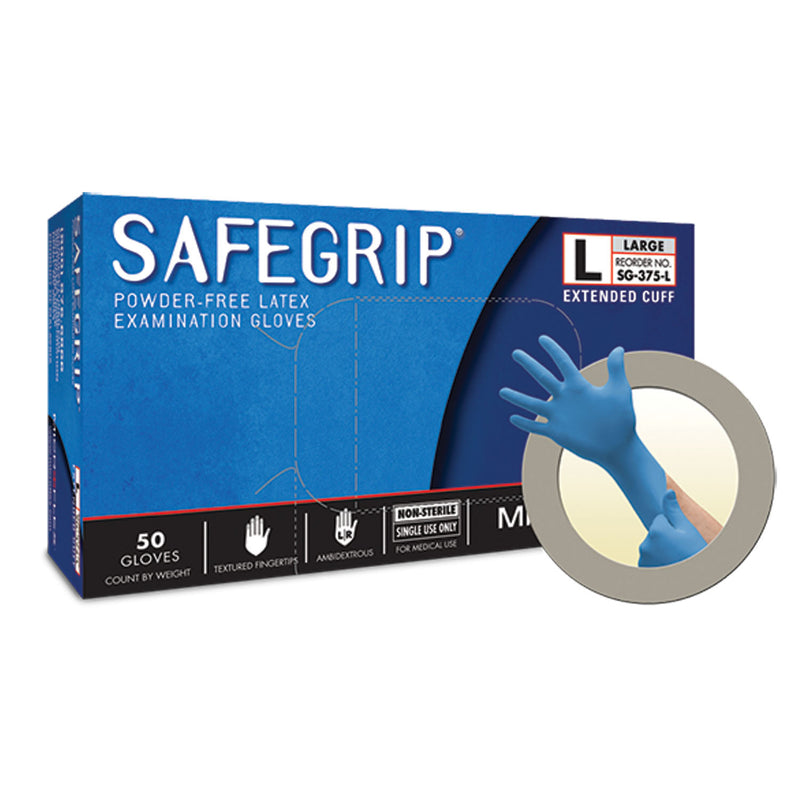 EXAM GLOVES, PF LATEX, TEXTURED, EXTENDED CUFF, BLUE, X-LARGE, 50/BX; 10 BX/CS, SOLD AS CASE ANSELL 202