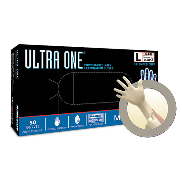 EXAM GLOVES, PF LATEX, EXTENDED CUFF, TEXTURED FINGERS, LARGE, 50/BX, 10 BX/CS, SOLD AS CASE ANSELL 202