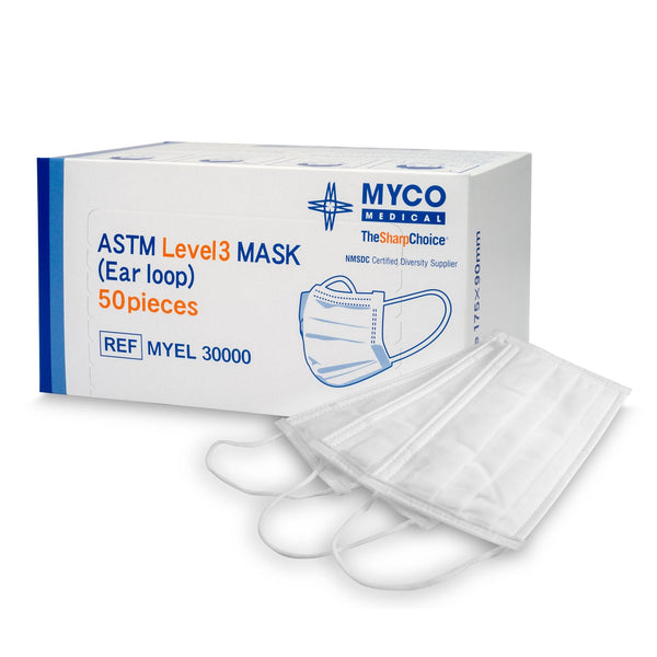 Myco Mr Safe Astm Level 3 Procedure Mask Mask Ear Loop Lvl 3 Astm Mrsafe 50/Bx 30Bx/Cs -MYEL 30000