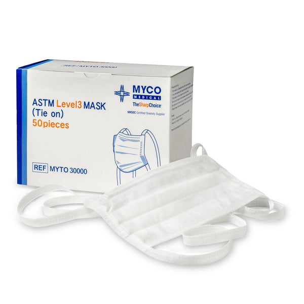 Myco Mr Safe Astm Level 3 Procedure Mask Mask Surgical Tie-On Lvl 3 Astm50/Bx 20Bx/Cs -MYTO 30000