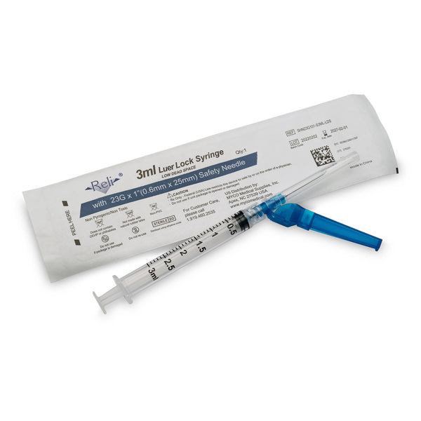 SAFETY HYPODERMIC NEEDLE WITH 1ML SYRINGE, 27G X 1/2", LOW DEAD SPACE, 100/BX, SOLD AS BOX MYCO 10000362