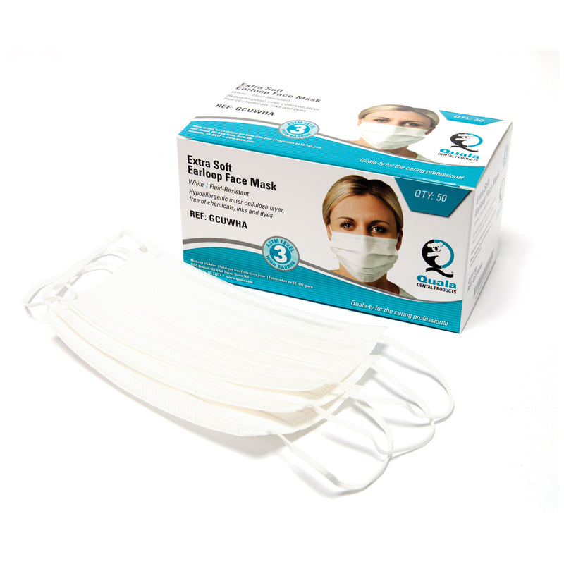 EXTRA SOFT EARLOOP FACE MASK, WHITE, LEVEL 3, 50/BX, 10 BX/CTN, SOLD AS CARTON QUALA 10000640