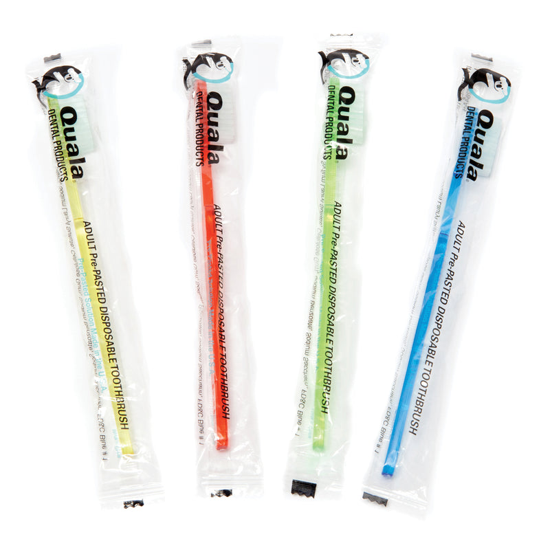 PRE-PASTED DISPOSABLE TOOTHBRUSH, 39 TUFTS, FOUR COLOR ASSORTMENT, 144/CS, SOLD AS CASE QUALA 10000640