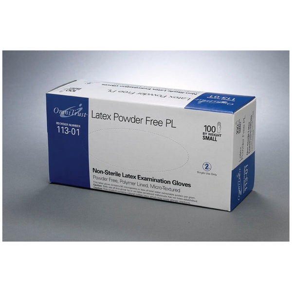 EXAM GLOVE, LATEX, LARGE, POWDER FREE , 100/BX, 10 BX/CS, SOLD AS CASE OMNI 10001060