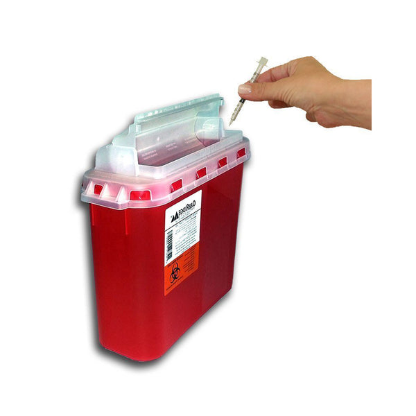 SHARPS CONTAINER, 14 QUART, RED BASE/ TRANSLUCENT CHIMNEY TOP LID, 10/CS, SOLD AS CASE OAK 10001325