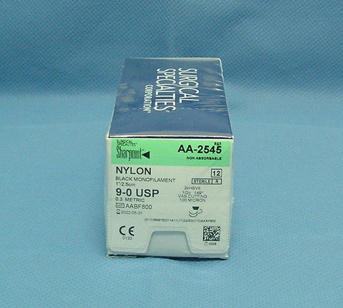 Surgical Specialties Sharpoint Microsurgery Sutures Suture Blk Mono Nylon 9-01/2.5Cm Ndl 2Hsv6 12/Bx -AA-2545